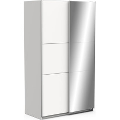 Demeyere Moderni stumdomų durų spinta su veidrodžiu ir drabužių spinta - matinės baltos spalvos ir metalo apdaila - 116,5 x 59,8 x 203 cm
