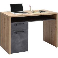 Dmora Pramoninio stiliaus rašomasis stalas biurui ir darbo kabinetui, kompiuterio stalas, darbo stalas, pagamintas Italijoje, 110 x 60 x 76 cm, ąžuolo ir antracito spalvos