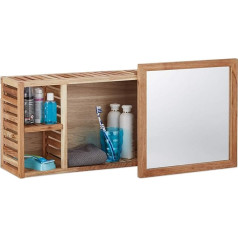 Relaxdays Sieninė lentyna su veidrodžiu - graikinis riešutas - stumdomas veidrodis - alyvuota mediena - 80 cm pločio - specialiai vonios kambariui - natūrali