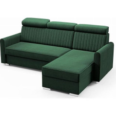 Likma Neli Tamsiai žalia kampinė sofa su miego funkcija ir lovos dėže 213 x 100 x 165 cm, L formos sofa-lova, reguliuojami galvos atlošai, gyvenamasis plotas, sofa-lova, modernios sofos ir kušetės Audinys: Debesys 39