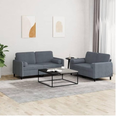 Homgoday 2-TLG. sofos komplektas su pagalvėlėmis svetainės sofa sofa su atlošu poilsio sofa svečių sofa minkšta sofa sofos komplektas svetainės baldai biuro miegamasis tamsiai pilkas aksomas