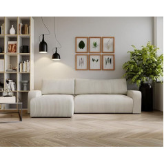 Kaiser Möbel , Kampinė sofa su miego funkcija, su lovos dėže, Sofa lova Argon, Dizainerio sofa, Modernaus dizaino sofa, Minkštas kampas, Laisvai pastatoma, Padidintas audinys, Storas velvetas, Ekru spalvos pufas, Kairė