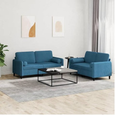 Generisch Jiangboyue-3202003 2 dalių sofos komplektas su pagalvėlėmis Blue Velvet