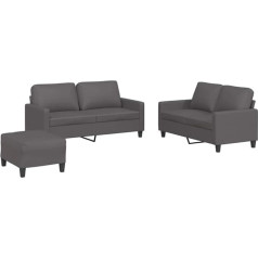 Vidaxl Sofos komplektas 3 dalių fotelis Kanapė su pagalvėle Kojinė sofa Svetainės sofa su porankiais Sofos komplektas Dizainerių sofos sėdimieji baldai Minkšti baldai Pilka dirbtinė oda