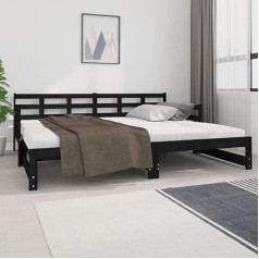 Tidyard Dienos lova Išskleidžiama sofos lovos rėmas Viengulė lova Sofa lova Jaunimo lova Sofa kušetė Funkcinė lova Svečių lova Rollaway lova Juoda pušies masyvo lova 2 x (90 x 200) cm