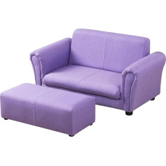 Pwtj Vaikiškos sofos ir kušetės/2-vietė vaikiška sofa su dideliu otomanu/vaikiška sofa su lininiu audiniu/didelė 0-3 metų mažylio sofa (violetinė)