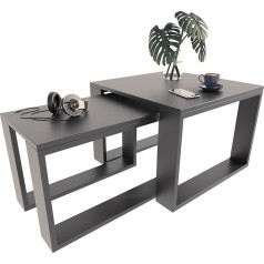 Matkam 2 kavos staliukų rinkinys Pramoninio stiliaus aukštas staliukas W60 x D60 x H43,3 cm, žemas staliukas W39 x D39 x H40,8 cm, lengvai surenkamas (juodas)