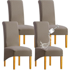 ‎Shengyijing SHENGYIJING 1/2/4/6 dalių Deimantinis tinklelis FStretch Vandeniui atsparūs XL kėdžių dangteliai valgomajam, Spandex dideli valgomojo kėdžių dangteliai Aukšto nugaros žakardo valgomojo kėdžių dangteliai (Taupe, 4 vnt.)