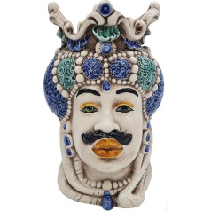 sicilia bedda - Sicilijos Moro galvos iš Caltagirone keramikos - visiškai rankų darbo - aukštis 18 cm (mėlyna vyro galva)
