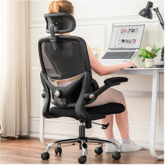 TONFARY Ergonomiška biuro kėdė namams, su reguliuojama juosmens atrama, atlenkiamais porankiais, nuimamu galvos atlošu, besisukančia žaidimų kėde, taupanti vietą, 150 kg (juoda)