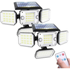 COLBOR Saulės šviestuvai lauke su judesio jutikliu, saulės sieninis apšvietimas su nuotolinio valdymo pulteliu, 2000 mAh, 3 režimai, 296 LED saulės prožektorius, pasukamas lauke, atsparus vandeniui IP65, 2 vienetai, saulės lempos,