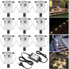 10 LED įleidžiami grindų žibintai Lauko šilta balta spalva Skersmuo 30 mm Terasos įleidžiamas prožektorius IP67 Vandeniui atsparus grindų apšvietimas LED terasos apšvietimas Virtuvės sodo laiptai
