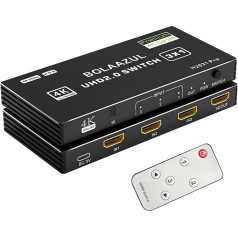 BolAAzuL HDMI jungiklis 3 in 1 išvesties 4K@60Hz HDMI į HDMI prievado plėstuvas HDMI šakotuvas Vaizdo jungiklis su nuotolinio valdymo pulteliu 3 įvestims Palaiko 3D HDCP2.2 HDR, skirtas PS5/PS4Pro/PS4, 