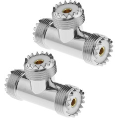 OTOTEC 2 Stück UHF-Buchse auf Dual-UHF-Buchse Dreifach-T-Stecker UHF-Buchse auf Dual-UHF-Buchse PL259, 3-Wege-Adapter für FPV-Antennen CCTV CB-Funkscanner