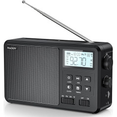 Raddy RF206 Nešiojamas trumpųjų bangų radijas, skaitmeninis radijas, AM/FM imtuvas, 8 W garsiakalbis, LCD ekranas, BT/TF kortelės/USB atkūrimo palaikymas, AC/AA baterija veikiantis radijas namams