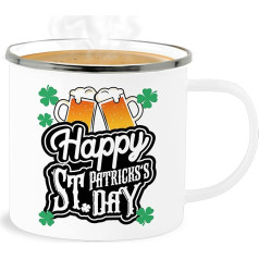 Emaille Becher Blechbecher - Statement - Happy St. Patrick's Day - schwarz - 300 ml - Weiß Silber - statements frohes neues jahr new year mit
