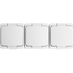 Trigubas lizdas 3x 2P+Z, atsparus purslams su IP44 apsauga, SMART, baltas