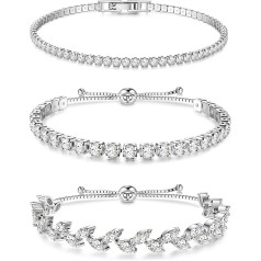 Dochais Pack of 3 Teniso apyrankė Moterų sidabro aukso deimantų apyrankė Moterų apyrankė kubinio cirkonio blizgučių apyrankė Moterų apyrankė Moterų apyrankė Moterų Rhinestone moterims Merginos žmona Motina Papuošalai Dovana
