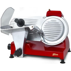 H.Koenig MSX224 Elektrinė pjaustyklė Profesionalus preciziškas pjaustymas 0-12 mm storio itališkais ašmenimis 20 cm Integruotas peilių galąstuvas Plati plokštė 282 aps./min Raudona