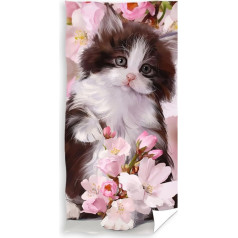 damaloo Katės rankšluostis 70 x 140 cm medvilninis - rožinis rankšluostis su katės motyvu katės gerbėjams - katės rankšluostis mergaitėms ir moterims - vonios rankšluostis su katės motyvu - pūkuotas minkštas rankšluostis 70 x 140 cm