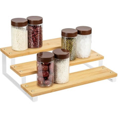Prieskonių stovas Spice Rack Cabinet Indoor Spice Rack Bambuko 3 pakopų virtuvės spintelės lentyna stiklainiams, buteliukams, prieskonių stiklainiams, idealiai tinka virtuvės spintai, stalviršiui, sandėliukui, bambukui ir metalui