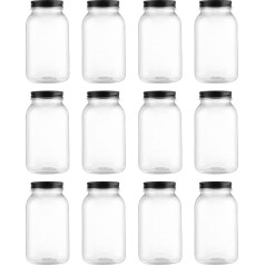 novelinks Skaidrūs plastikiniai Mason stiklainiai su dangteliais 32oz plastikiniai stiklainiai su dangteliais, skirti virtuvės buičiai (12 vnt.) (juodi)