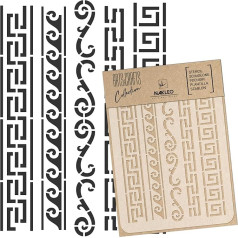 NAKLEO Tapybos šablonas amatams A3 30 x 42 cm, graikų ornamentai, geometrinis modelis, daugkartinio naudojimo plastikinis piešimo šablonas, dekupažo meno šablonas, audinys, baldai, mediena