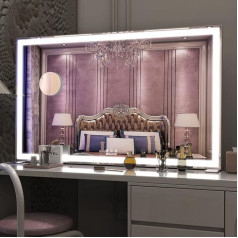 ANYHI Holivudo tualeto veidrodis su LED apšvietimu, tualetinis staliukas, šviečiantis makiažo veidrodis, stalinis / sieninis veidrodis miegamajame ir drabužinėje, išmanusis jutiklinis ekranas, 3 spalvų režimai, sidabrinis (102 x 62 cm)
