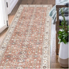 TOPICK Durų kilimėlis įėjimo plotas kilimėlis sulankstomas plonas skalbiamas derliaus gėlių spausdinimas neslidus virtuvė vonios kambarys svetainė miegamasis 60 x 150 cm plytų raudona