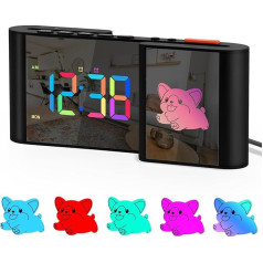 SZELAM žadintuvas, skaitmeninis žadintuvas su mielu animaciniu filmuku, 11 spalvų skaitmeninis veidrodinis laikrodis, 10 spalvų RGB animacinis filmukas, savaitės ekranas, automatinis užtemdymas, du žadintuvai, USB prievadas, skirtas namų apdailai,