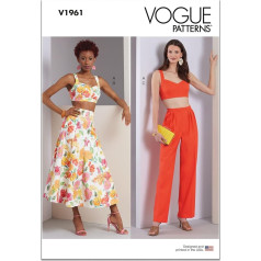 Vogue Moterų siuvimo modelis paketas su pamušalu liemenėlė viršų Flared sijonas ir kelnės Dizaino kodas V1961 dydžiai 14-16-18-20