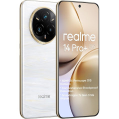 realme 14 Pro+ 5G išmanusis telefonas 8+256GB, 50MP IMX882 Periscope, Snapdragon 7s trečiosios kartos procesorius, keturkampis išlenktas 6,83 colių 120Hz ekranas, titano baterija 5260mAh, baltas