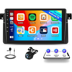 2G+64G Autoradio Android 13 Für BMW E46 1999-2005 mit Drahtlos Carplay und Android Auto Bluetooth 9 Zoll Touchscreen Bildschirm mit WiFi GPS EQ FM/RDS Mirror Link + AHD Rückfahrkamera & Mic