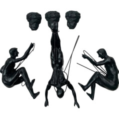 3 x didelis bronzos laipiojimo Rappelling vyrai Trio kabantys ornamentai laipiojimo žmogus sienos dekoro skulptūros sienų meno dervos metalo kabinti vielos (juoda)