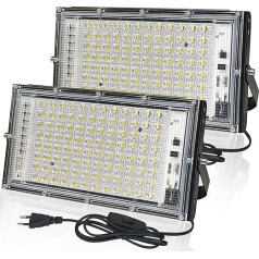 LED lauko prožektorius 100 W, 2 LED prožektorių pakuotė, 6500 K Cool White, 10000 LM LED prožektorius, IP65 vandeniui atsparus lauko prožektorius, skirtas kiemo durims Vejos garažo stadionui Žaidimų aikštelė