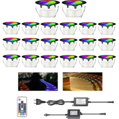 Įleidžiami terasos prožektoriai, terasos apšvietimas, RGB rinkinys iš 20, LED įleidžiami grindų prožektoriai, skersmuo 45 mm, IP67, atsparūs vandeniui, skirti lauko patalpoms, vidaus kiemui, virtuvei, sodui, mediniam tiltui, baseinui, mediniam d