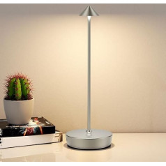 LED akumuliatorinė stalinė lempa, belaidė, 6000 mAh akumuliatorius, su galimybe reguliuoti apšvietimą, 3 spalvų režimais, IP54 vandeniui atspari, skirta sodui, valgomajam stalui, miegamajam, balkonui, viešbučiui (chromas)