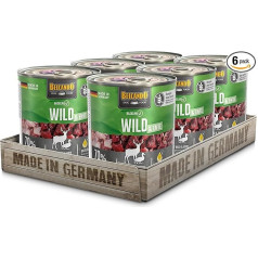 BELCANDO Baseline drėgnas ėdalas šunims, laukinis ir antis, 6 x 800 g skardinė, 70 % mėsos suaugusiems šunims, drėgnas ėdalas šunims be grūdų, pagamintas Vokietijoje