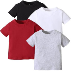 OPAWO Unisex Kūdikių Kūdikių įgulos kaklo marškinėliai 4 Pack Toddler trumpomis rankovėmis vientisos spalvos tuščia marškinėliai berniukams mergaitėms 6M-5T (juoda/balta/pilka/raudona, 4T)