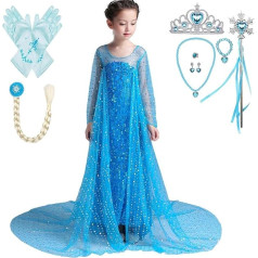 Frozen princesė Elsa Sequins mėlyna suknelė su apsiaustu ir aksesuarai mažų mergaičių Fancy Dress kostiumas dydis 4-5 metų 110