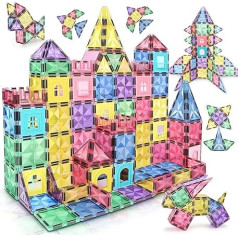 Magnetinės plytelės Vaikų žaislas STEM Magnetinis žaislas vaikams Blokeliai Statybinis žaislas Ikimokyklinio mokymosi žaislas Dovana 3+ metams (Magnetiniai statybiniai blokeliai, detalių skaičius, 120)