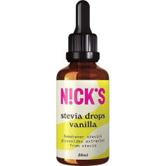 NICKS Stevia Liquid Flavour Drops Vanilla (50 ml) Keto saldiklis be cukraus, be kalorijų, cukraus pakaitalas su mažu angliavandenių kiekiu, saldiklis, skystas saldumas, cukraus alternatyva, saldiklis su pipete