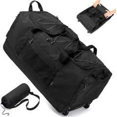Laripwit sulankstomas kelioninis krepšys su ratukais didelis XXL 130-170L išskleidžiamas savaitgalio rankinis bagažas Vyrai Moterys Roll Bag, juodas, kelionės, stovyklavimas, sportas ir fitnesas, lėktuvo patikrinimas, saugojimas
