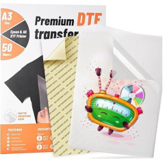KASYU DTF perkėlimo plėvelė, 50 lapų, 11 x 17 colių, DTF popierius su išmaniuoju spausdinimo padu visiems sublimaciniams ir DTF spausdintuvams, DTF plėvelė, skirta sublimaciniam hakeriui, patobulinta aukščiausios kokybės plėvelė, skirta visie