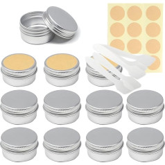 30 vnt. 30 ml sidabrinių 30 ml tuščių aliuminio skardinių su užsukamu dangteliu - skersmuo 47 x 25 mm Kremo skardinė Aliuminio skardinė su užsukamu dangteliu Apvalūs aliuminio skardiniai kosmetikos indeliai Žvakių skardinės su mentele Etiket