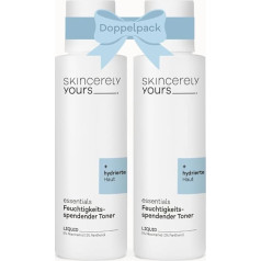 Naudos paketas: Sudėtis: Skincerely Yours Moisturising Toner 2 x 100 ml I Odą raminantis veido tonikas intensyviai drėkinančiai odai I Mažina paraudimus I 5 % niacinamido, 2 % pantenolio
