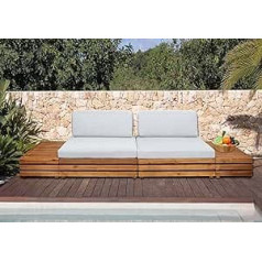 Sodo baldų komplektas HWC-L28 Lounge Set Lounge Chair Sofa Spun Poly Acacia Wood MVG Upholstery Light Grey