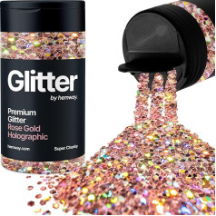 Hemway Rose Gold Holographic Glitter Super Chunky 115 g / 4,1 oz Milteliai Metallic Resin Craft Glitter Flake Sequins Epoksidiniai puodeliai, plaukai Veidas Kūnas Akys Nagų meno festivalis