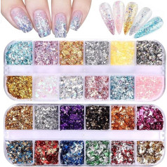 EBANKU Holographic Nail Art Foil Flakes, Glitter Nail Sequins Confetti Gold Silver Irregular Glitter Mirror Effect Acrylic Nail Powder Nail Foil Sequins for Nail Decoration