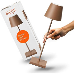 SIGOR Nuindie 2.0 Dimmable LED Battery Table Lamp Indoor & Outdoor IP54 Splash-Proof Height 38 cm Rechargeable with USB-C 12 Hours Lighting Time Mocha Brown